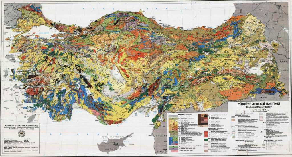 Геологическая карта - полезные ископаемые в Турции