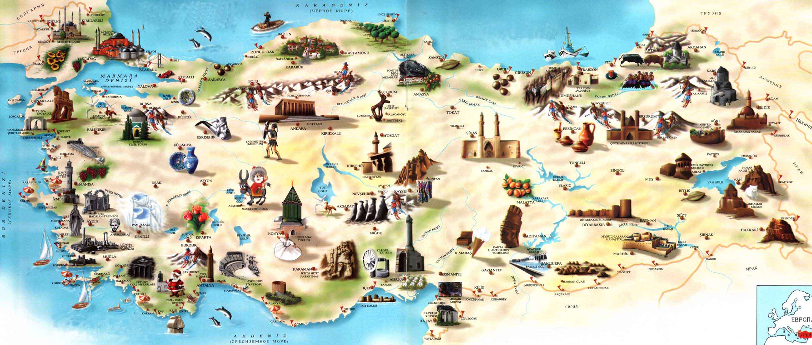 Карта Турции, карты автомобильных дорог, достопримечательностей